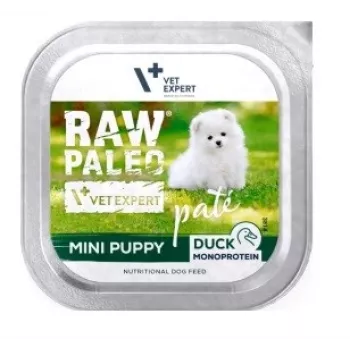 Comida húmeda para perros VETEXPERT RAW PALEO Pâté Mini Puppy Duck 150 g — paté para cachorros de razas pequeñas, con pato, alimento completo
