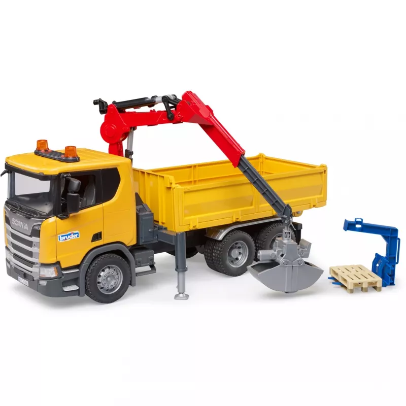 Camión de obra de juguete BRUDER Scania Super 560R con grúa y 2 palés