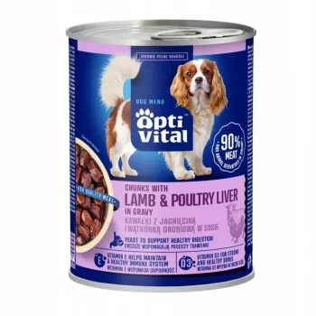 OPTIVITAL Trozos con cordero e hígado en salsa - Alimento húmedo para perros - 415g