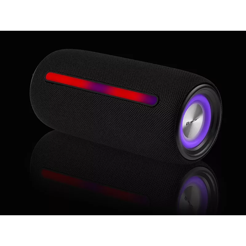 Altavoz portátil estéreo TRACER Stripe negro — 10 W RMS, Bluetooth/cableado, USB-A y USB-C, MicroSD, batería integrada (hasta 5 h)