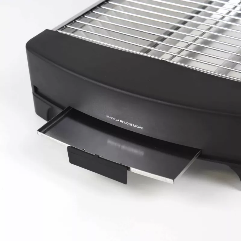 Jata JETT1587 tostadora, 400 W, 2 barras de cuarzo, bandeja recogemigas extraíble, acero inoxidable, negra