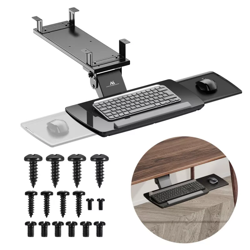 Soporte de teclado bajo mesa Maclean, regulable, máx. 5 kg, negro, MC-156 B