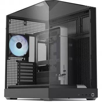 Caja de torre APNX V2 con tres paneles de cristal templado, negra