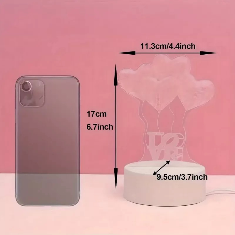 Lámpara de noche Extralink HOME ilusión óptica 3D cuatro corazones lámpara de mesita USB