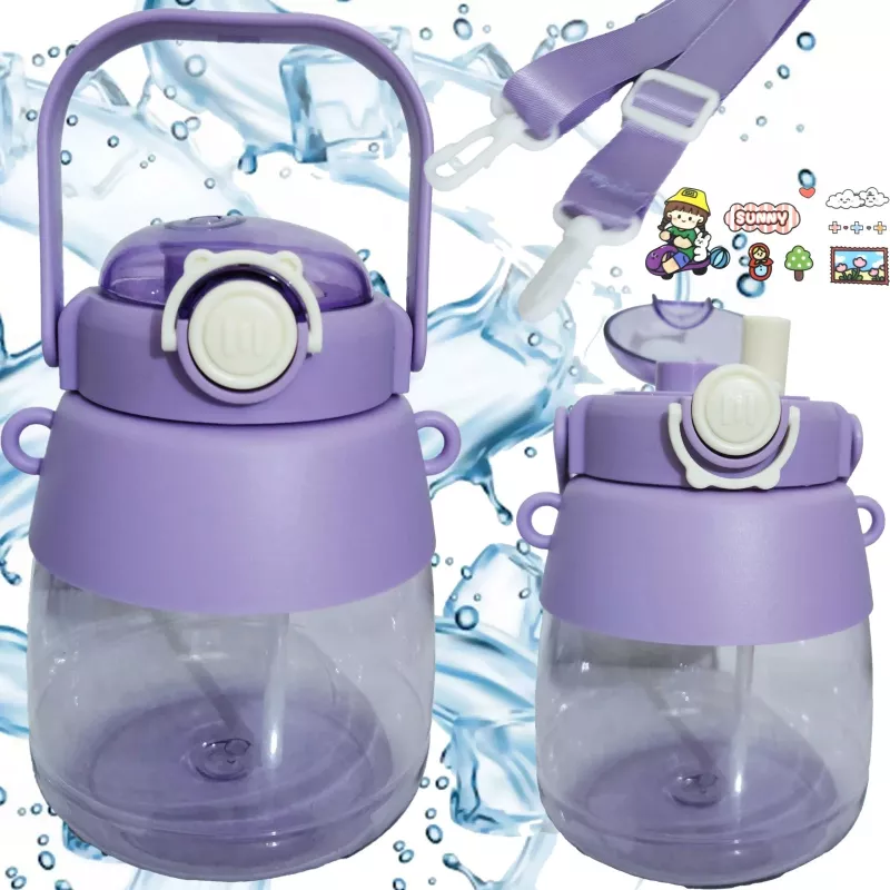 Botella de agua Extralink School Preschool con pajita y cordón para niños 1L