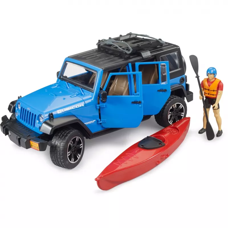 Vehículo de juguete BRUDER Jeep Wrangler Rubicon Unlimited con kayak y figura BR-02529
