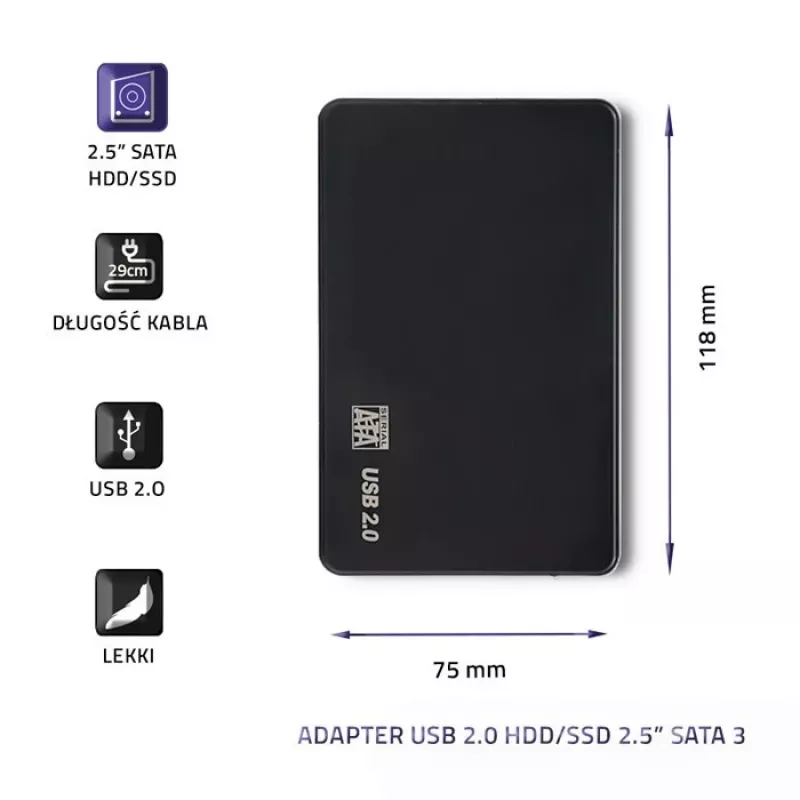 Adaptador para disco duro QOLTEC 51862 USB 2.0 para HDD/SSD SATA3 de 2,5 pulgadas