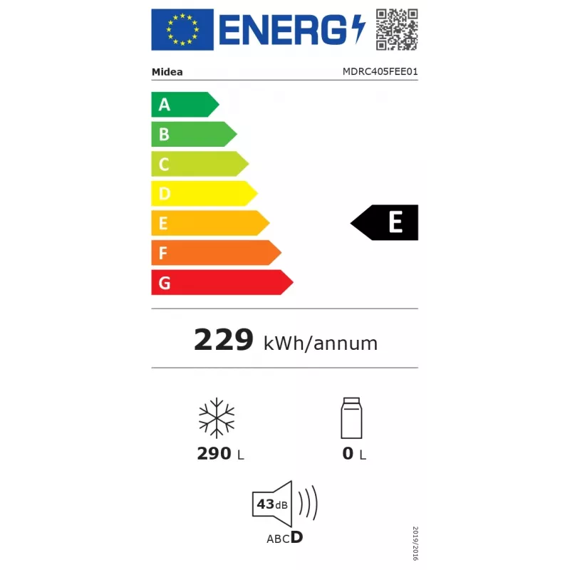 Arcón congelador Midea MDRC405FEE01, 290 L, altura 85 cm, clase energética E, independiente