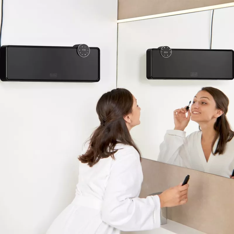 Radiador de pared Black & Decker BXWSH2001E 2000W, termostato regulable, IP22, indicador LED, mando a distancia, montaje en pared