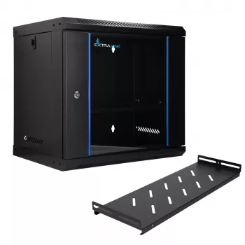 EXTRALINK LITE 9U 530X400 armario rack de pared, negro, con estante