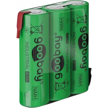 Goobay 3x AA (Mignon) - 2100 mAh, verde - lengüeta de soldadura (Z), batería de níquel-metal hidruro (NiMH), 3,6 V (55652)