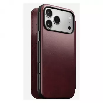 Funda para móvil Nomad Modern Leather Folio para iPhone 17 Pro Max — cuero, TPU, PC, aluminio, burdeos, 16 cm (6,3