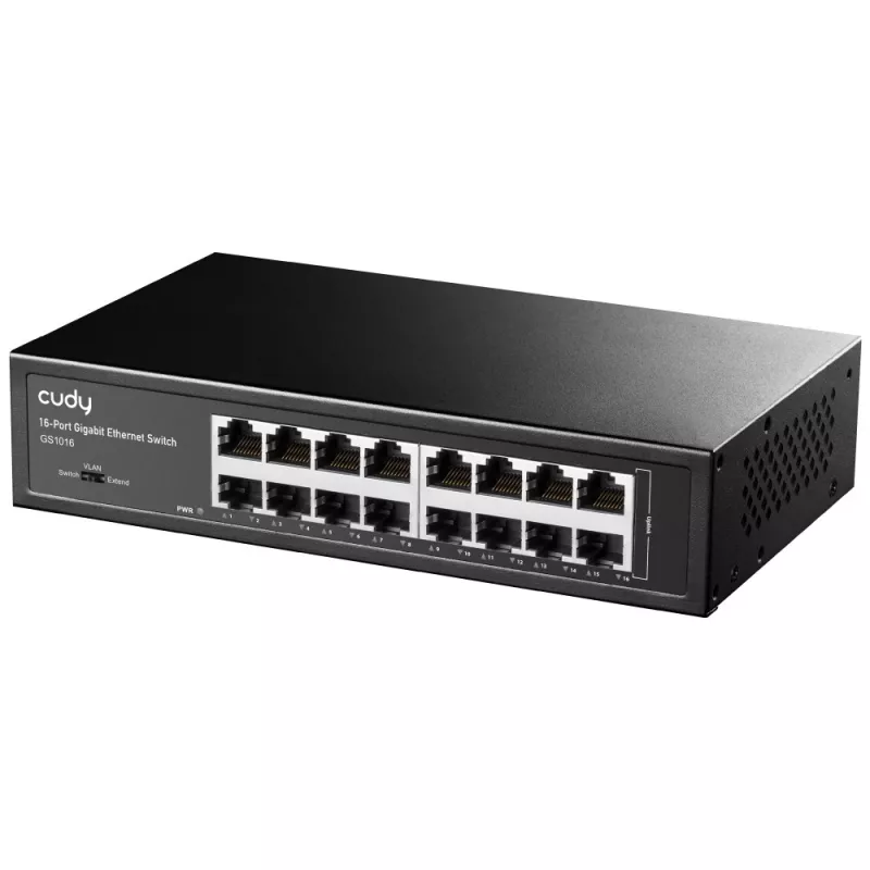 Switch de red Cudy GS1016 — 16 puertos Gigabit Ethernet (10/100/1000), conmutación 32 Gbit/s, montaje en rack, alimentación AC