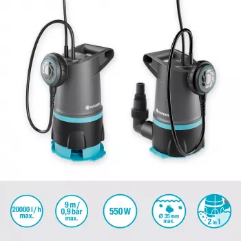 Bomba sumergible GARDENA 09018-47 — motor de 550 W para extracción y desvío de agua