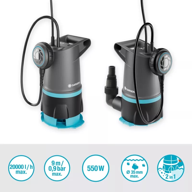 Bomba sumergible GARDENA 09018-47 — motor de 550 W para extracción y desvío de agua