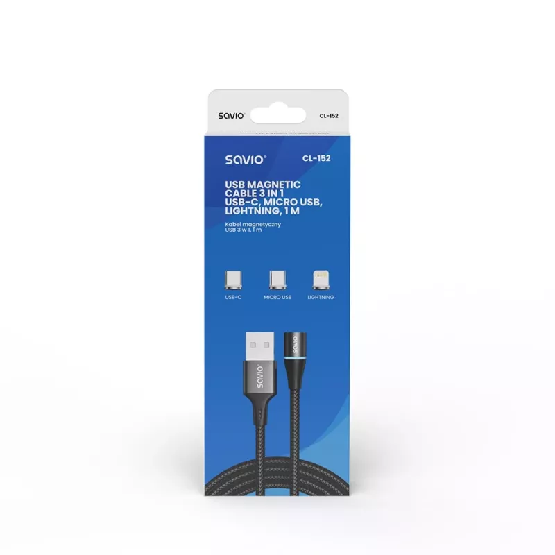 Cable USB Savio CL-152 1 m USB 2.0 USB C Micro USB A/Lightning negro