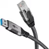 Cable Ethernet USB-A 3.2 Gen1 conector macho > conector macho RJ-45, adaptador LAN negro/plata, 5 metros, funda textil trenzada