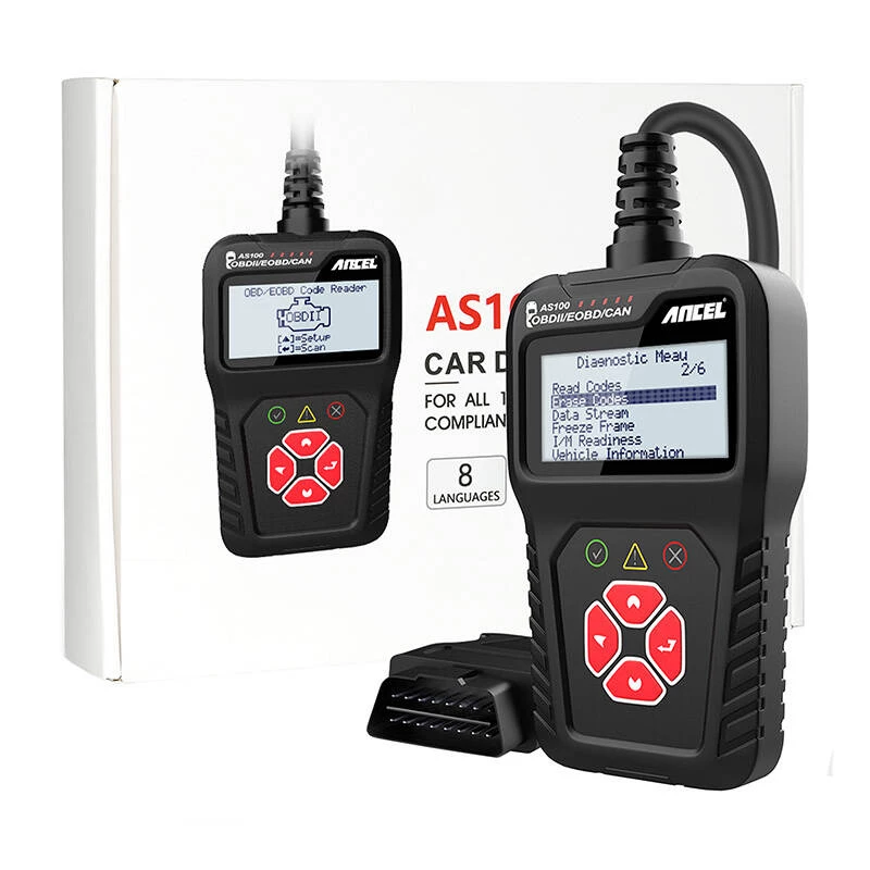 Dispositivo de diagnóstico OBD2 Ancel AS100/AC100, compatibilidad multiprotocolo, formato portátil compacto