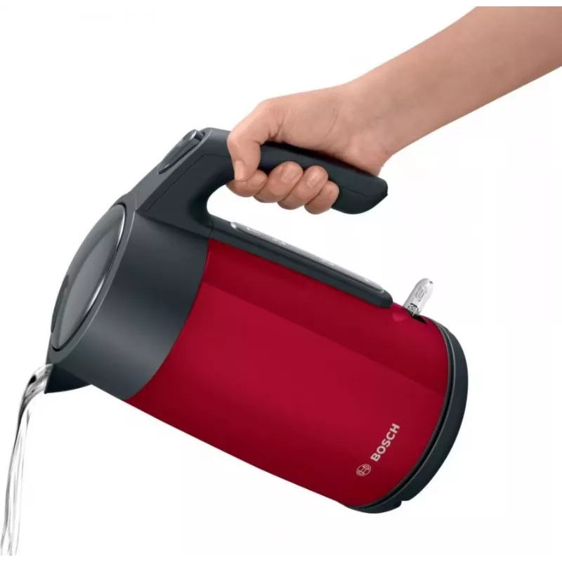 Hervidor eléctrico Bosch TWK7L464 – capacidad 1,7 L, 2400 W, rojo, carcasa de plástico