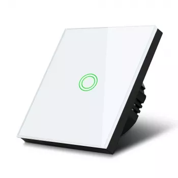 Interruptor de luz táctil MACLEAN MCE702W — pulsador redondo de cristal individual, con cable, 110–240 V, 2 A, 1000 W, blanco