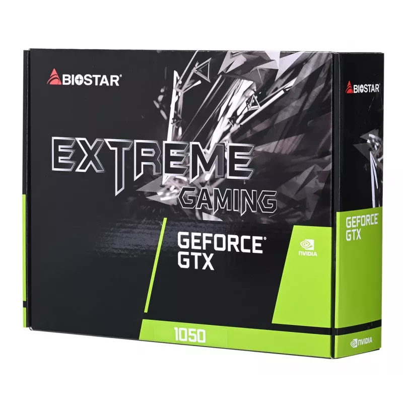 Tarjeta gráfica BIOSTAR GeForce GTX 1050 VN1055XF41, 4 GB GDDR5, 128 bits, PCIe 3.0, 1354 MHz, 2 ventiladores, DVI-D/HDMI/DisplayPort, negra