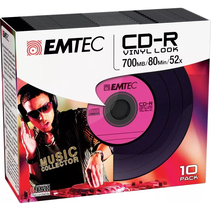 EMTEC Vinyl Look - 10 x CD-R - 700 MB (80 min) 52x - azul, amarillo, lila, verde, rosa - funda slim jewel case