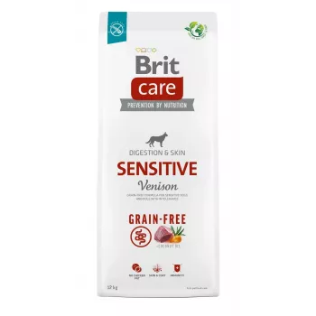 Comida seca para perros Brit Care Grain-Free Sensitive 12 kg — patata y ciervo, perros adultos, estómago sensible, sin gluten ni lactosa