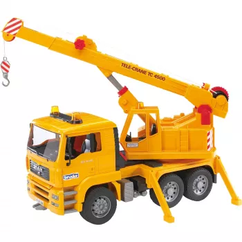 Camión grúa BRUDER MAN BR-02754, construcción ABS, amarillo, para niños a partir de 4 años (sin módulo de luz y sonido)