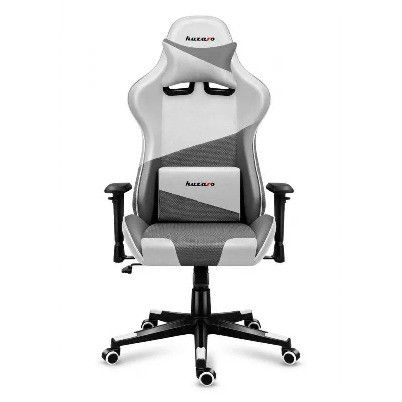 Silla gaming Huzaro Force 6.2 con asiento envolvente gris, blanca