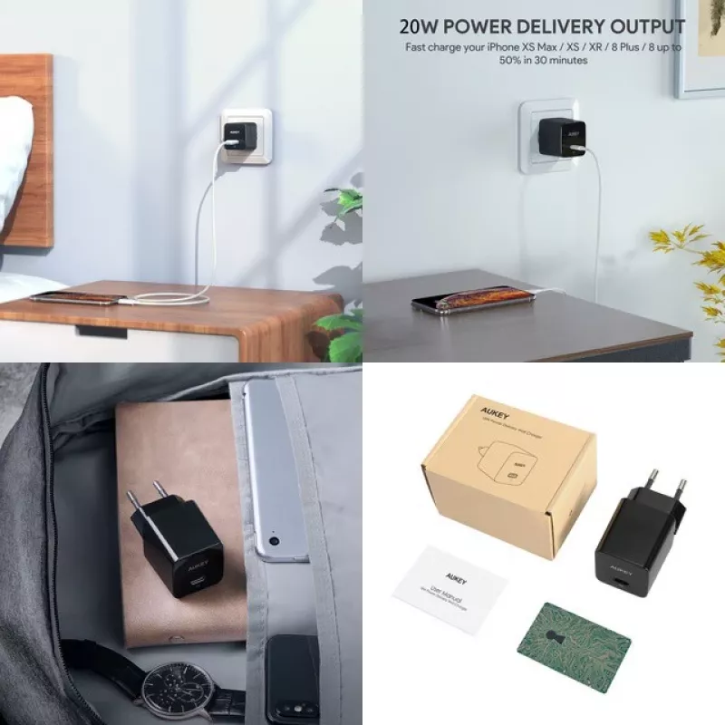 Cargador de pared Aukey PA-Y20S 20W USB-C Power Delivery, compacto, una conexión