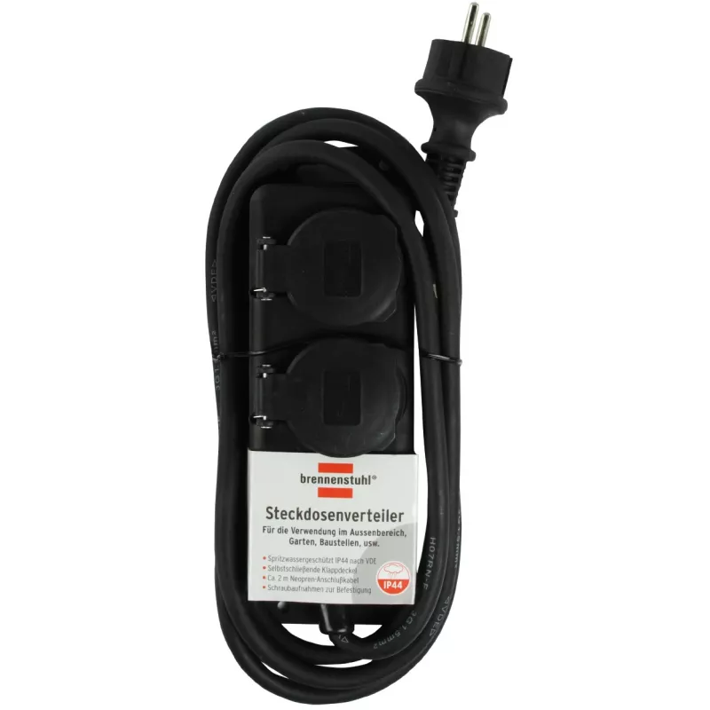 Alargador Brennenstuhl IP44 2 tomas negro 2,0 m H07RN-F 3G1,5 - Alargador - AC 230 V - Tomas de salida: 2 - 2 m (1159930)
