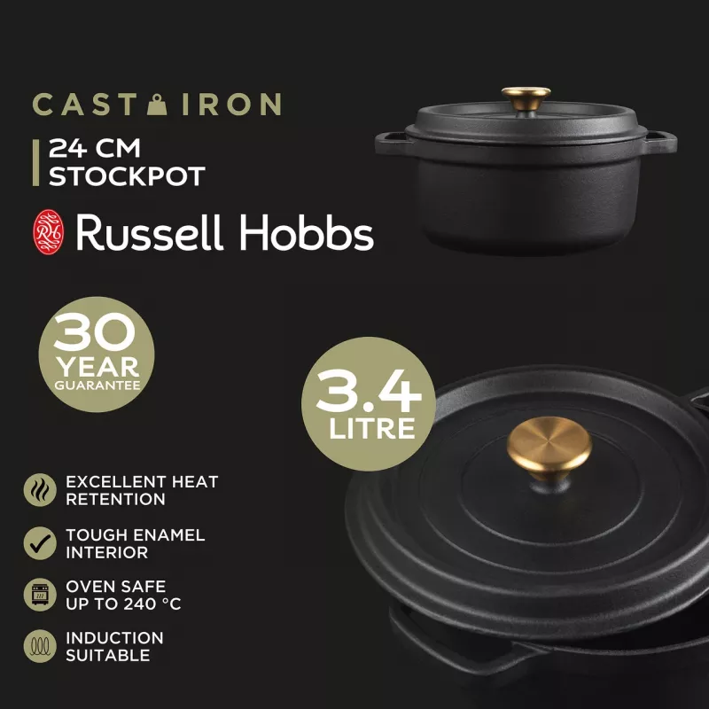 Olla de hierro fundido Russell Hobbs 24 cm, negra