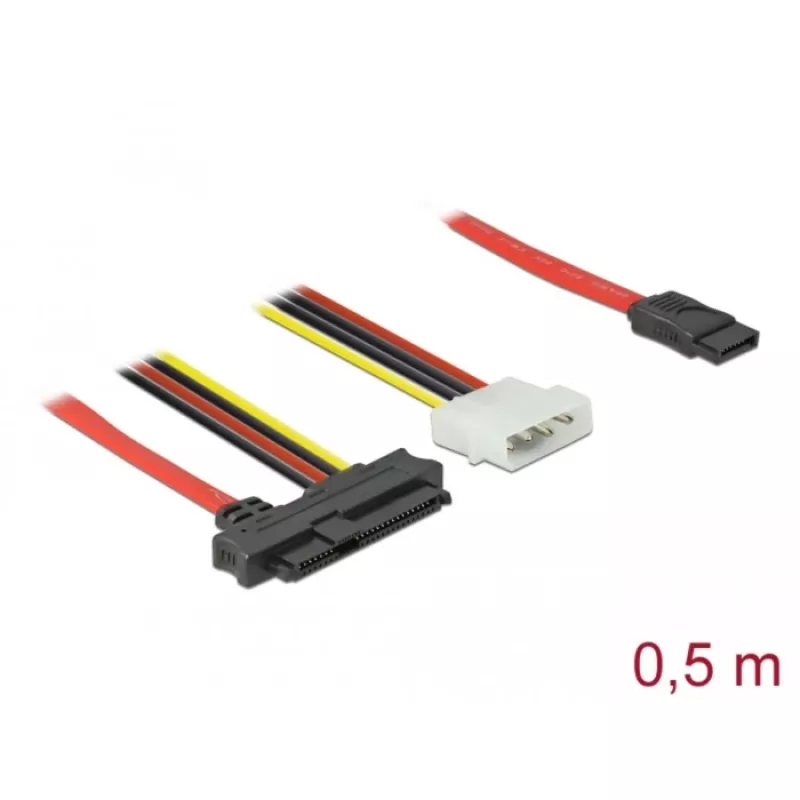 Delock - Cable SATA/SAS - SAS 12Gbit/s - Alimentación interna, 4 pines, SAS interno, 29 pines (SFF-8482) a SATA (H) - 50 cm