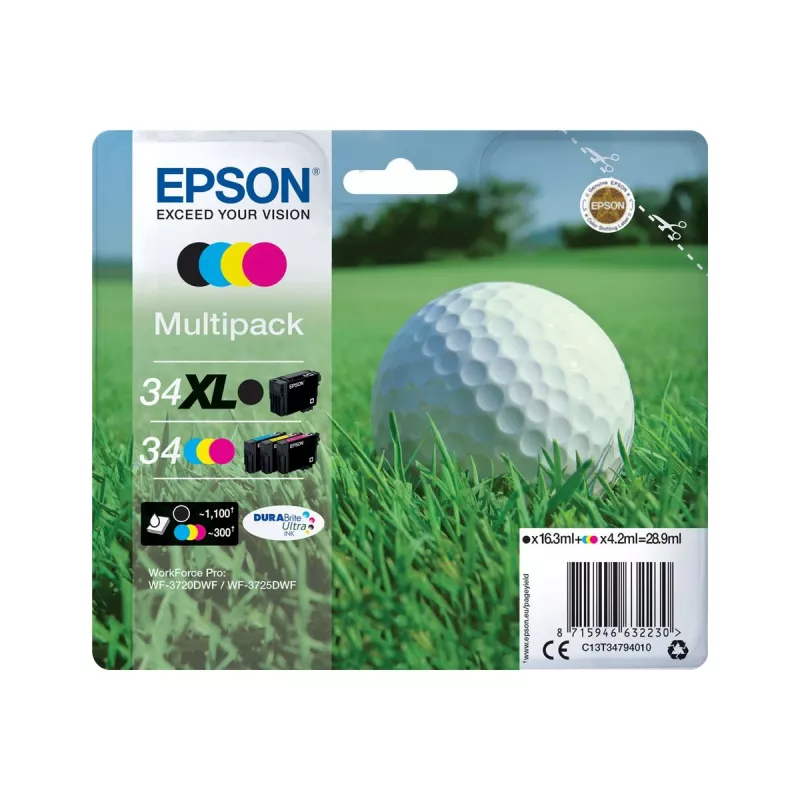 Epson 34XL multipack de cartuchos de tinta XL, negro/cian/magenta/amarillo (C13T34794020)