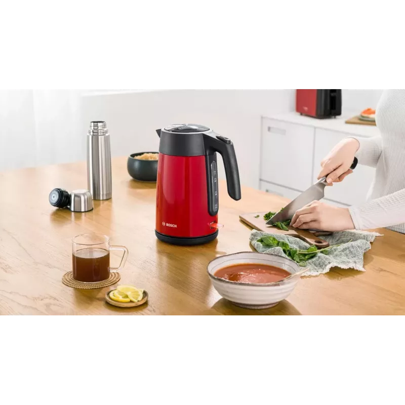Hervidor eléctrico Bosch TWK7L464 – capacidad 1,7 L, 2400 W, rojo, carcasa de plástico