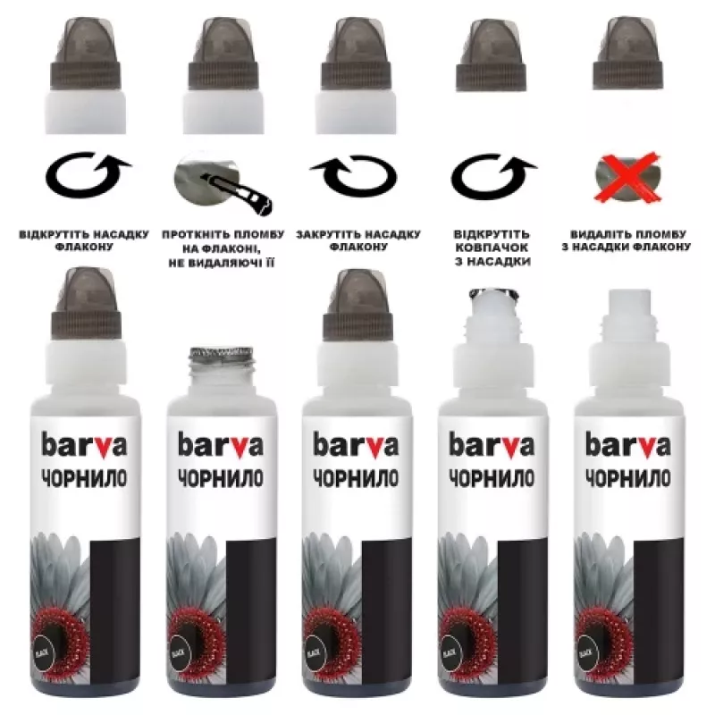 Botella de recarga de tinta compatible Barva Epson 101 BK (C13T03V14A) (E101-558-1K), negra