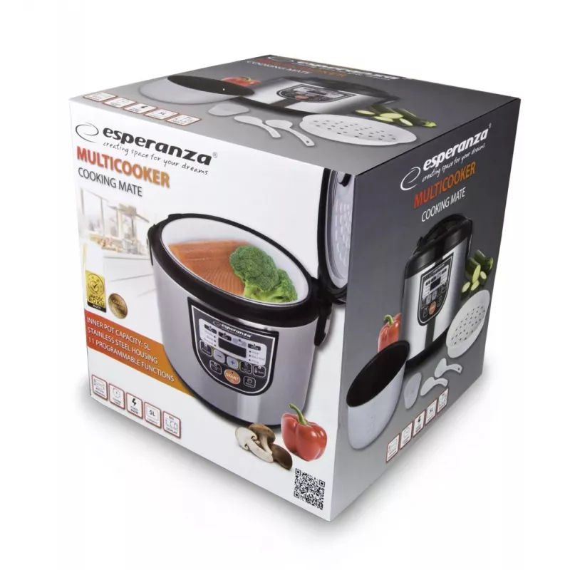 Olla multifunción ESPERANZA EKG011, capacidad 5 L, 860 W, negro/acero inoxidable