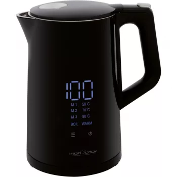 Hervidor ProfiCook PCWKS1243 — 1,7 L, 2200 W, control de temperatura 50–100°C, negro