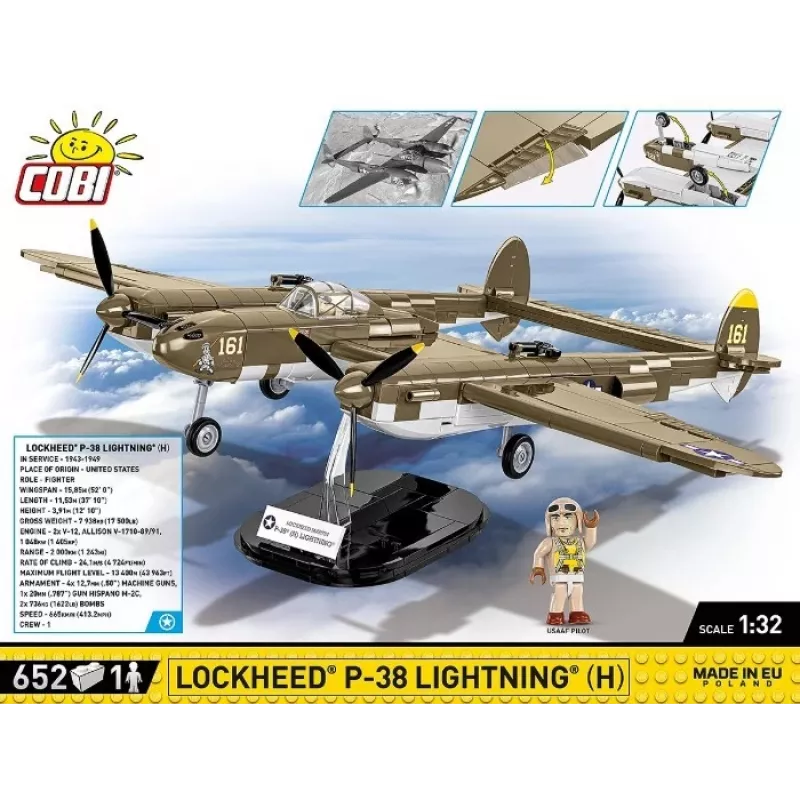 Bloques de construcción Cobi Lockheed P-38H Lightning Set 5763 — maqueta a escala, modelo de avión coleccionable