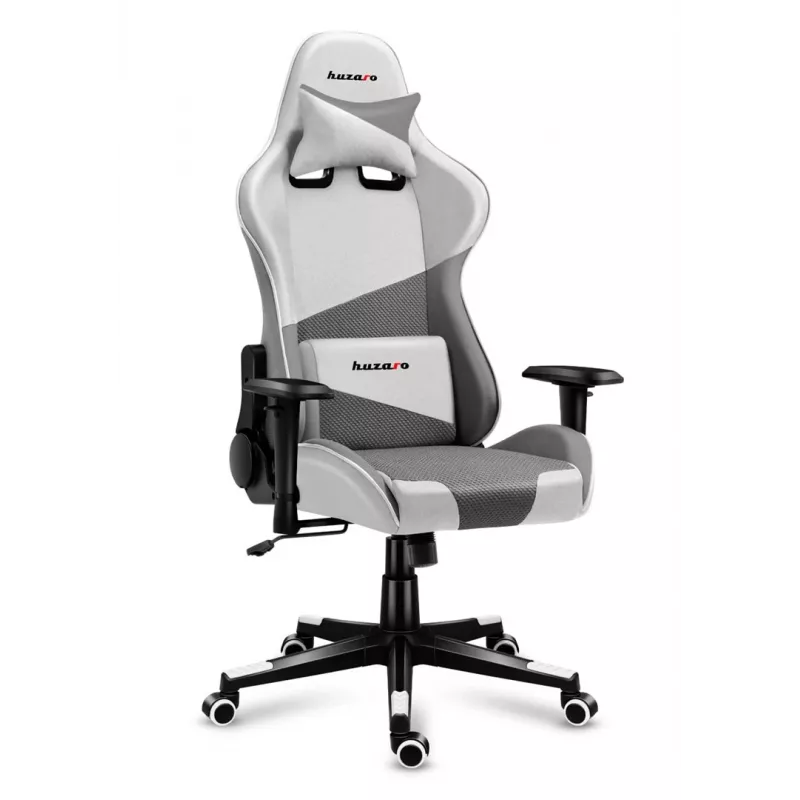 Silla gaming Huzaro Force 6.2 con asiento envolvente gris, blanca