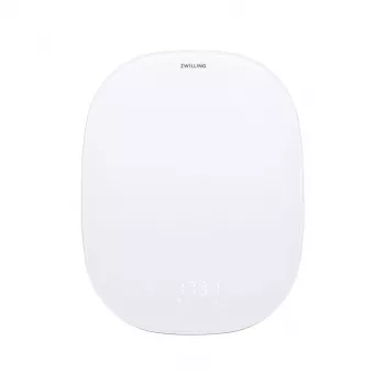 Báscula de cocina electrónica ZWILLING Enfinigy plateada blanca — capacidad 10 kg, precisión 1 g, pantalla LCD