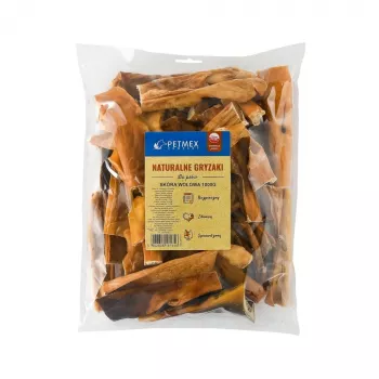 Artículo masticable para perros PETMEX piel de vacuno 15 cm, sabor a ternera, cuidado dental, paquete de 1 kg