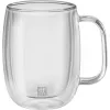 Tazas de café de vidrio ZWILLING 39500-112-0 de doble pared 335 ml, set de 2, ovaladas, resistentes al calor, con asas