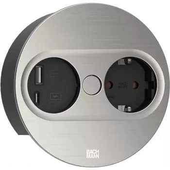 Enchufe tipo F Bachmann 946.004 USB A USB C acero inoxidable