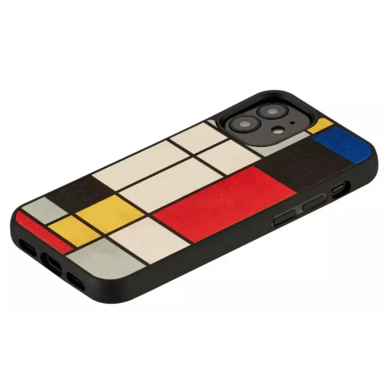 Funda para móvil Man and Wood para iPhone 12 mini — parte trasera de madera, marco negro