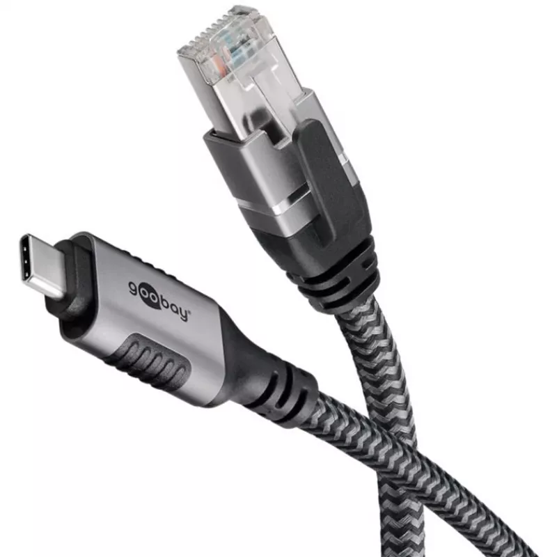 Goobay 70752 cable Ethernet de USB-C 3.1 a RJ45, Cat6 F/UTP, 5 m, negro/plateado