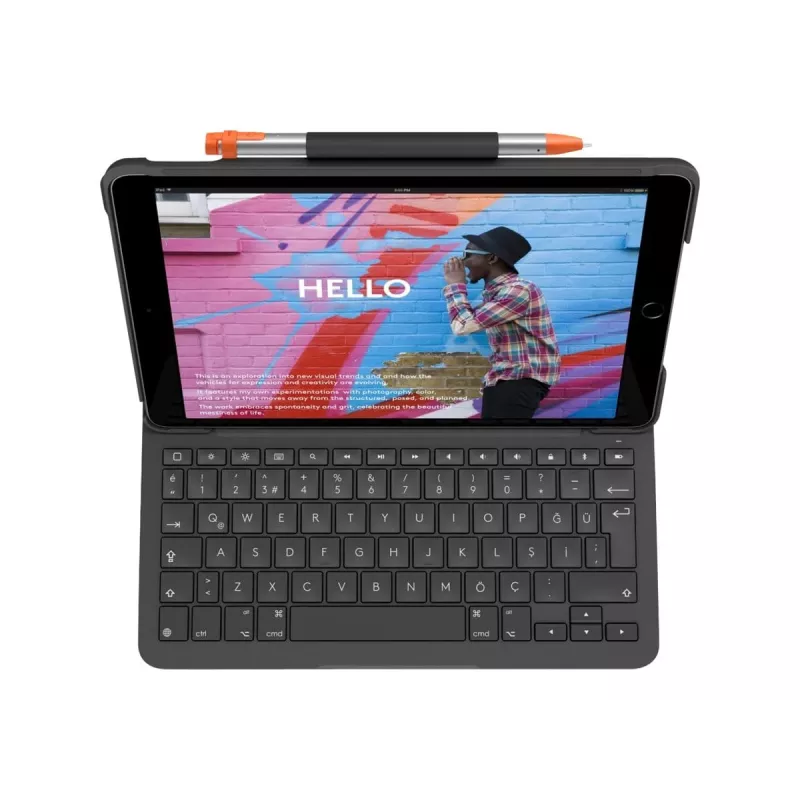 Teclado Logitech Folio delgado gris Bluetooth QWERTZ suizo para iPad
