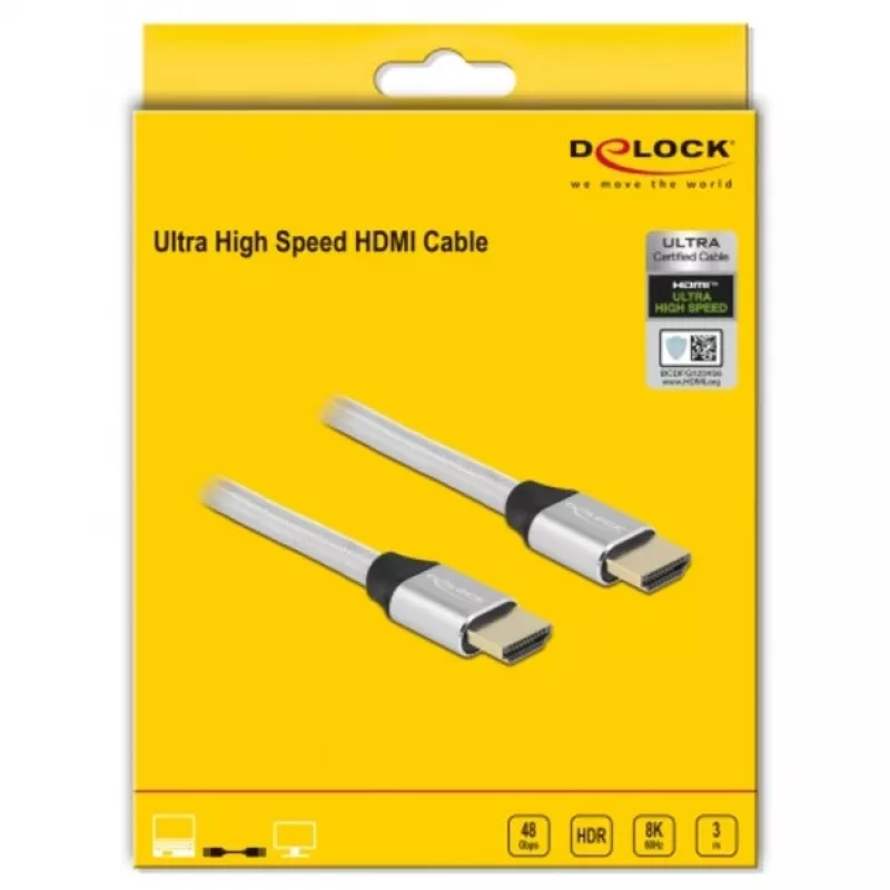 Cable HDMI DeLOCK Ultra High Speed 48 Gbit/s 8K 60 Hz plata 3 m