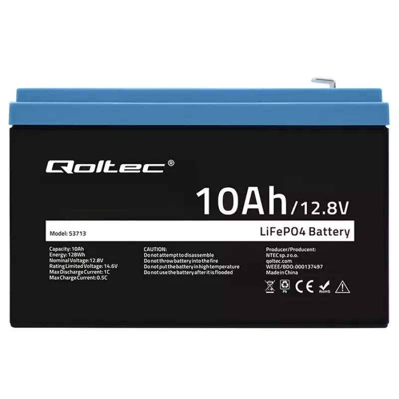 Batería LiFePO4 QOLTEC 10Ah 12,8V 128Wh con BMS integrado