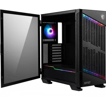 Caja de ordenador gaming semitorre MSI MPG VELOX 100P AIRFLOW 'Negro, 3 ventiladores de 120 mm + 1 ventilador ARGB de 120 mm, tira de luz ARGB, USB Type-C, 1 cristal templado, Center, E-ATX, ATX, mATX, mini-ITX'